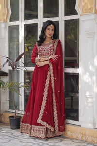 Maroon Full Sleeves Embroidered work Gown Set | TRENDBUY