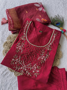 Maroon Handwork Kurti Pant with Dupatta Set | TRENDBUY