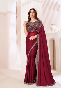 Maroon Partywear Saree with Designer Blouse | TRENDBUY