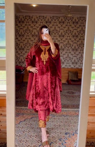 Maroon Velvet Partywear Suit | TRENDBUY