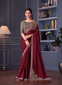 Maroon Wedding Wear Designer Silk Saree | TRENDBUY