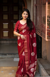 Marron Batik Printed Cotton Sari | TRENDBUY