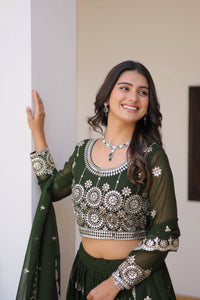 Premium Mehendi Green Heavy Fox Georgette Wedding Lehenga Choli with Exquisite 7mm Sequence Work
