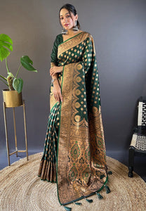 Mehndi Green Banarasi Katan Silk Zari Woven Saree | TRENDBUY