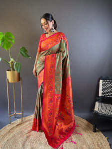 Mehndi Green Design Silk Paithani Kanjivaram Saree | TRENDBUY