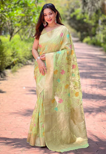 MintGreen Meenakari Floral Zari Woven Saree | TRENDBUY