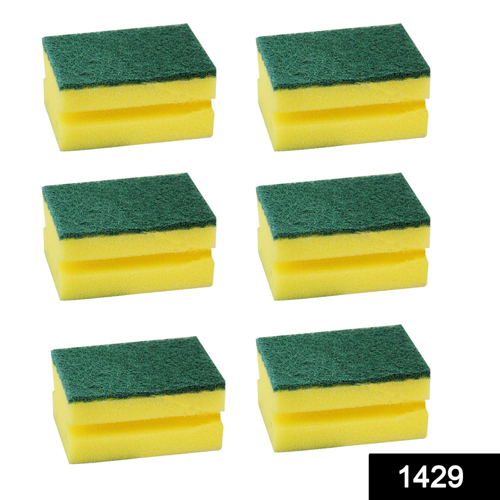 2-in-1 green & yellow scrub sponge pad cleaning kitchen sink faucet