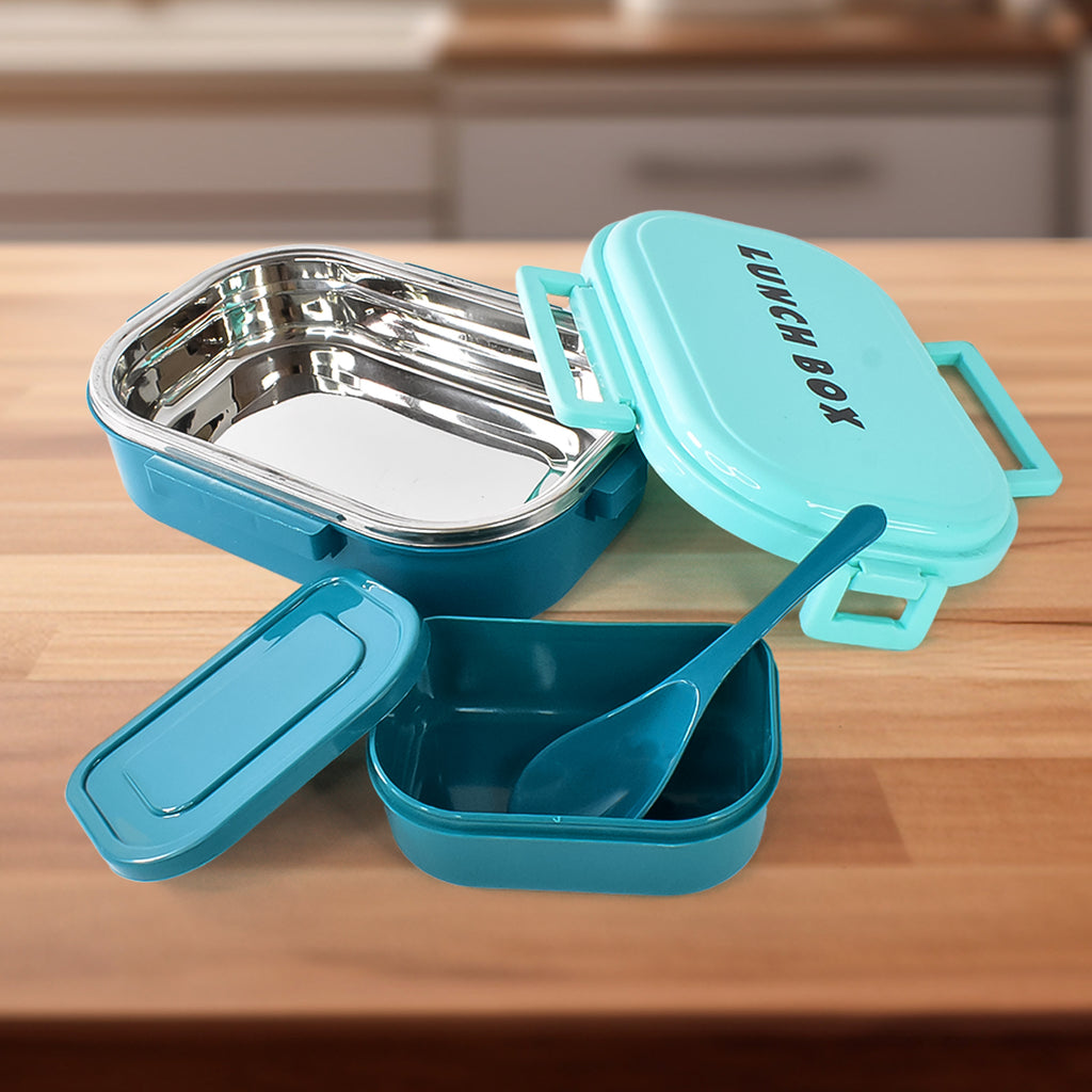 Close-up of the inner food-grade stainless steel compartments showing polished finish.