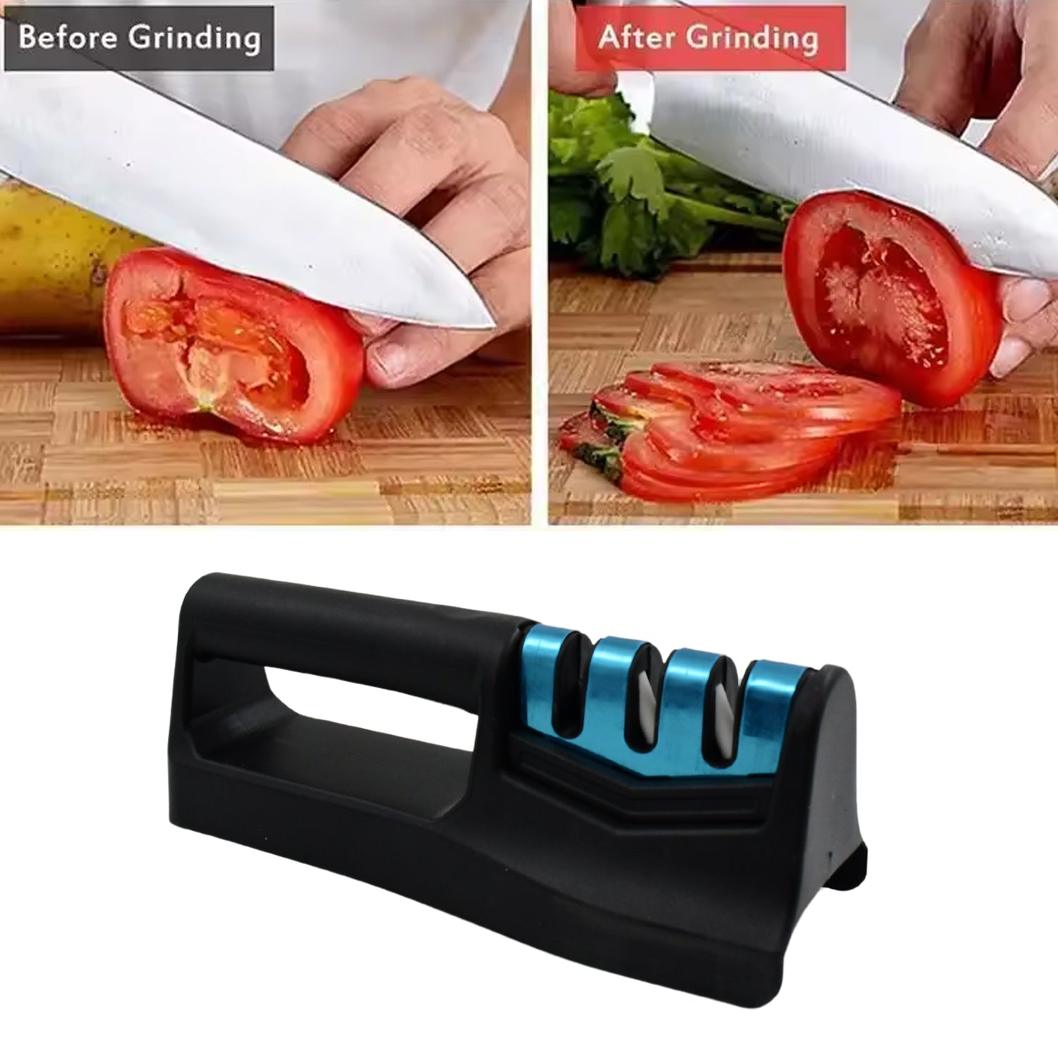 9in1 multi-tool: handheld knife sharpener, vegetable peeler/chopper, and fish scale remover.