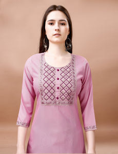 Elegant Embroidered Cotton Blend Kurta with Pant & Chanderi Dupatta Set - TRENDBUY