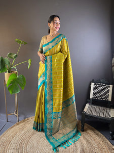 Mustard Zari Woven Partywear Saree | TRENDBUY