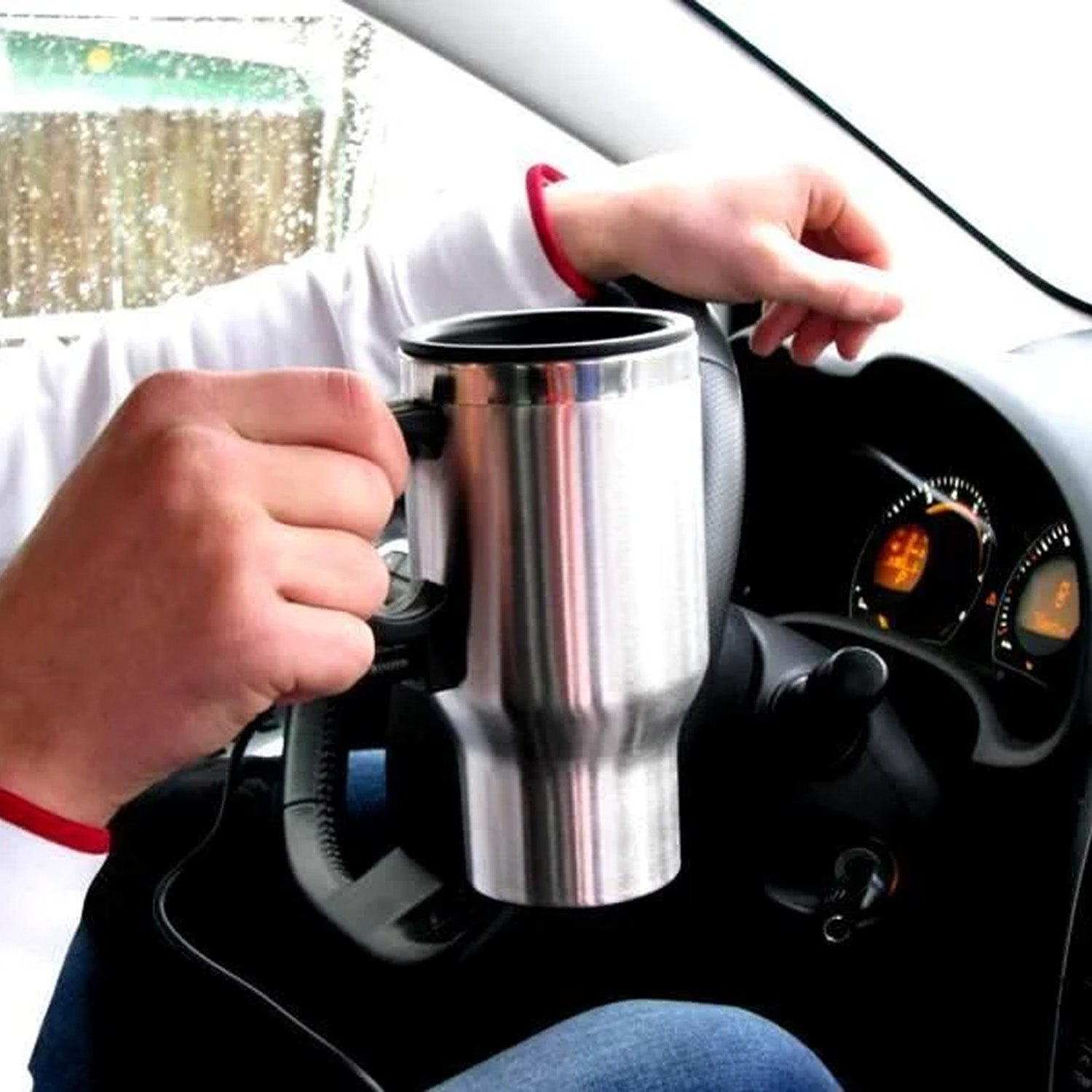 Stainless Steel Vacuum Glass Insulated Glass Coffee Cups (With Lid Handle 1 Pc)