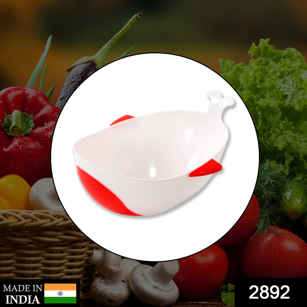 Plastic washing bowl with built-in strainer for rice, pulses, fruits, vegetables, pasta