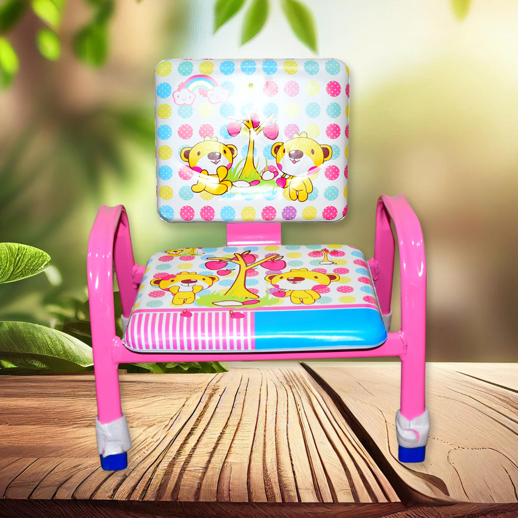Close-up of the soft padded seat cushion with colorful cartoon print