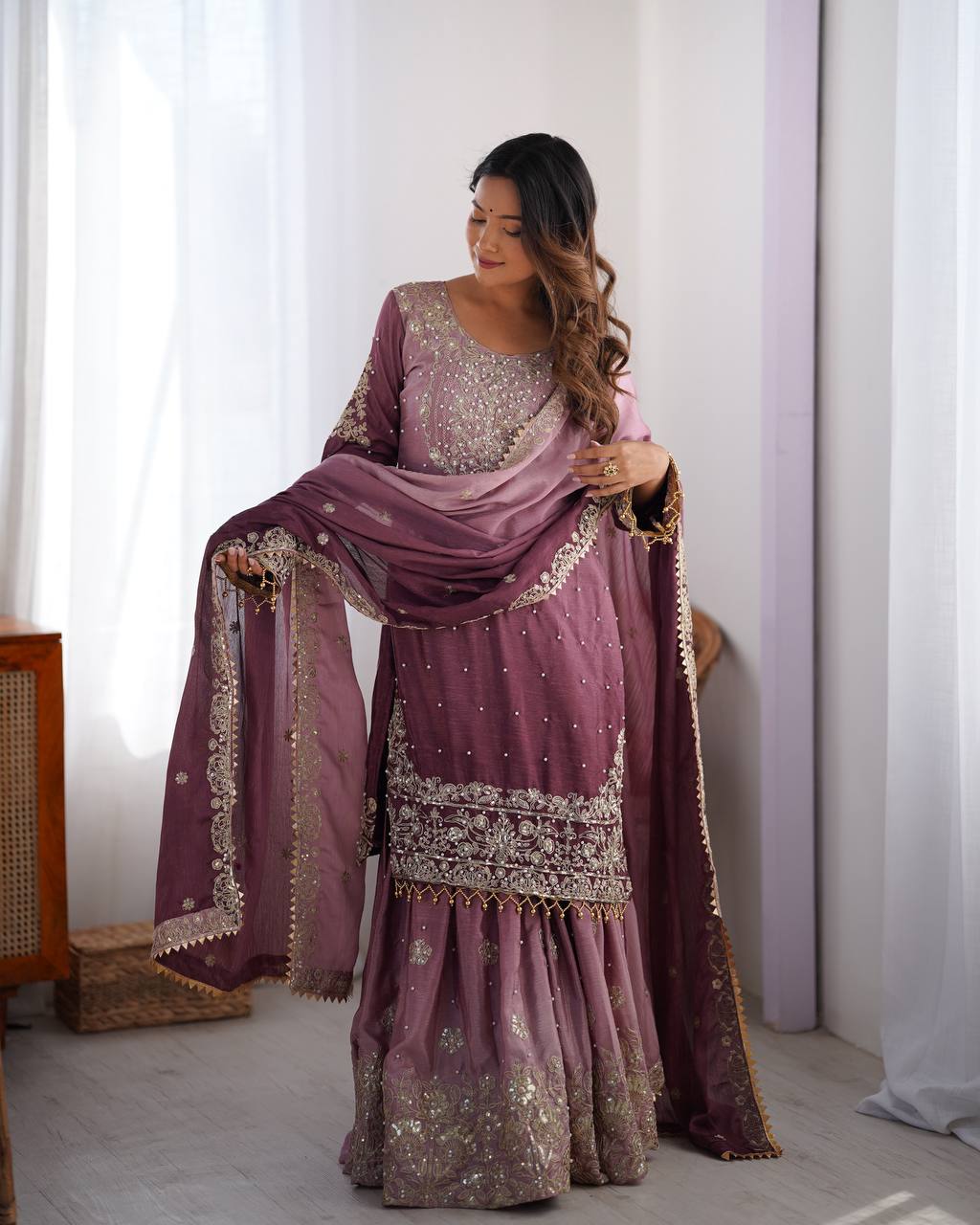 New Chinon silk wedding wear plazzo dress