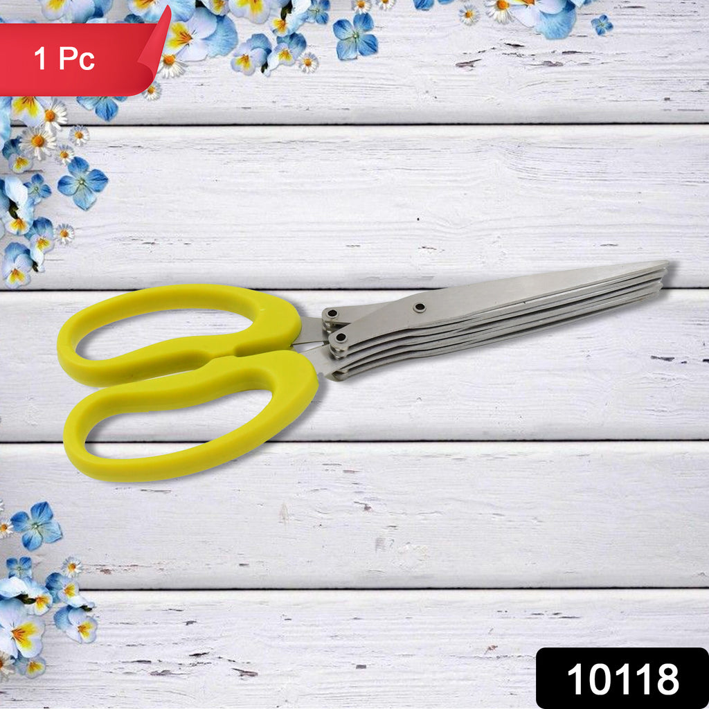 Multifunction stainless steel herb scissor with 5 blades for vegetables.