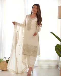Off White Blooming Vichitra Silk Letest Dress | TRENDBUY