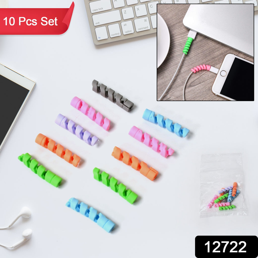 Pack of 10 multi-color spiral cable protectors for charging, data & earphone cords