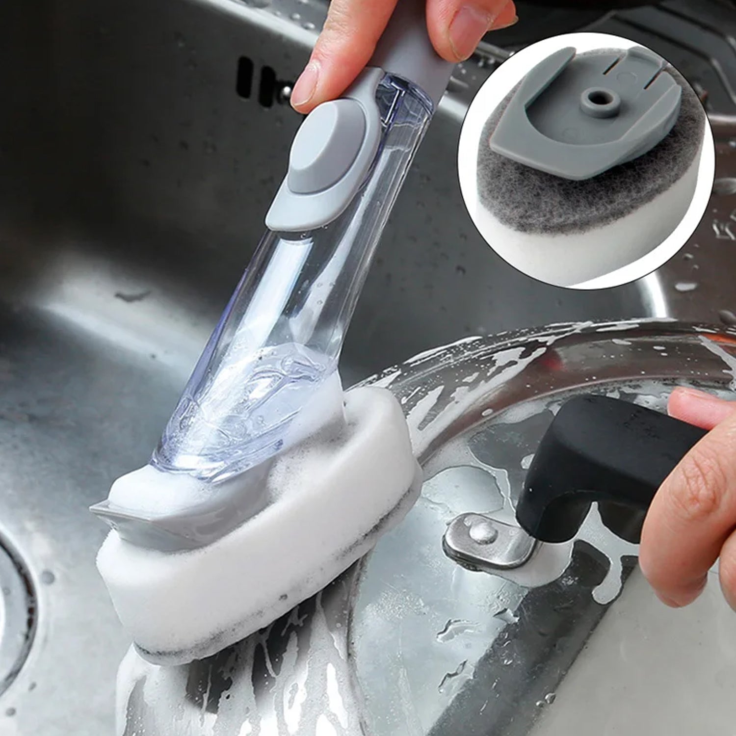 Home Kitchen Cleaning Brushes Scrubber Soap Dispenser Scrub Brush For Pans Pots And Bathtub Sink (5 In 1 )