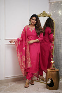 Dupatta Pant Set with Embroidery Work and Heavy Jacquard Dupatta