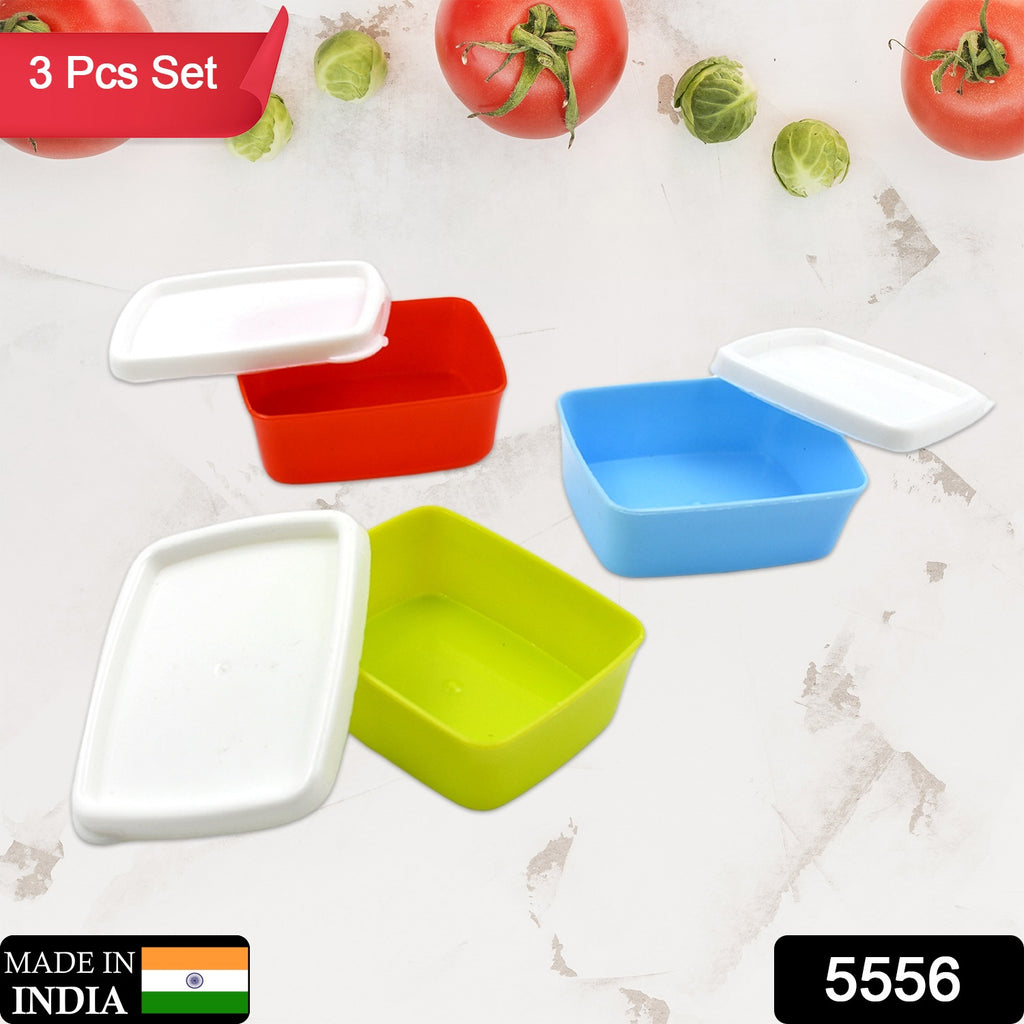 Multicolor 3 Pcs small rectangular plastic airtight food & pickle fridge containers set.