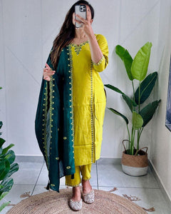 Parrot Green Exclusive Handwork Kurti | TRENDBUY