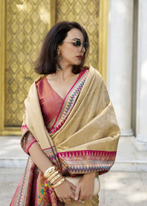 Premium Soft Tissue Silk Saree with Zari Weaving Border for Elegant Party Wear
