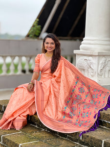Peach Yeola Muniya Paithani Saree | TRENDBUY
