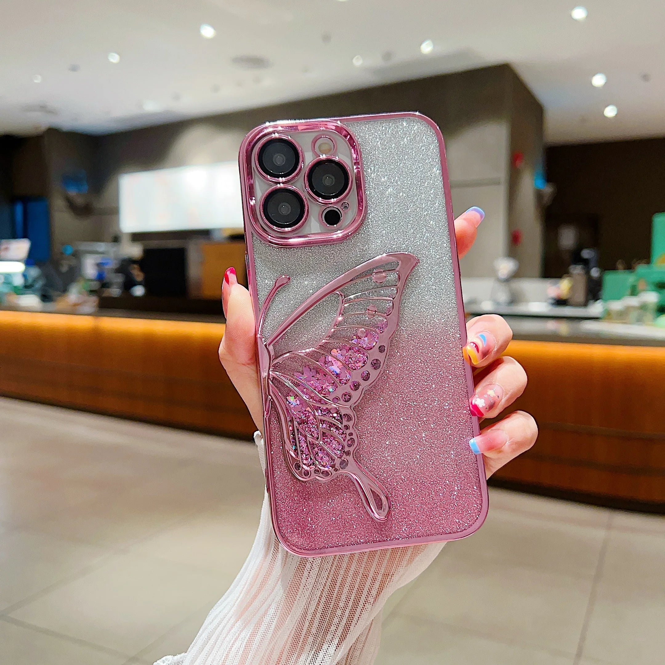 iPhone Glitter Butterfly Shockproof Case - Shimmering Protection Pink