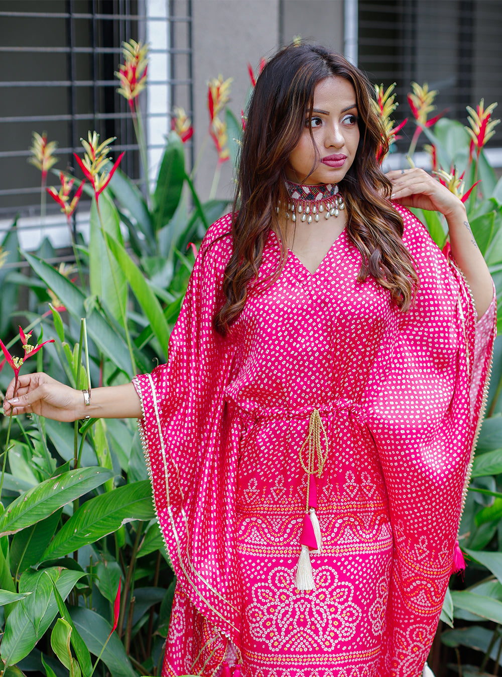 Pink Bandhani Prints Pure Gajji Silk Kaftan Nardev Fashion