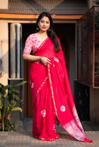 Pink Chanderi Cotton Shibori Print Sari | TRENDBUY