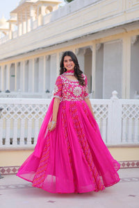 Pink Color Festival Bandhej Gown With Dupatta | TRENDBUY