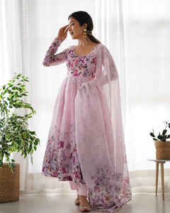 Pink Floral Anarkali Gown Pant Dupatta | TRENDBUY
