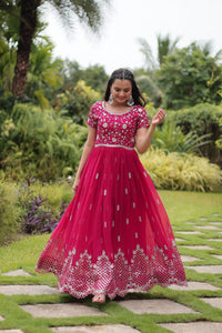 Pink Partywear Flaired Ethnic Gown | TRENDBUY