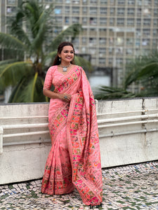Pink Pashmina Kashmiri Silk Zari Woven Saree | TRENDBUY