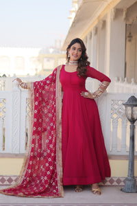 Pink Round Neck Gown & Dupatta | TRENDBUY