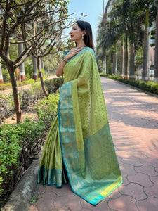 Pista Green Kanchipuram Tissue Silk Zari Woven Saree | TRENDBUY