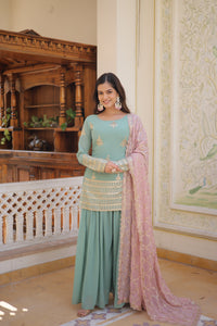 Pista Partywear Kurti Plazzo Dupatta | TRENDBUY