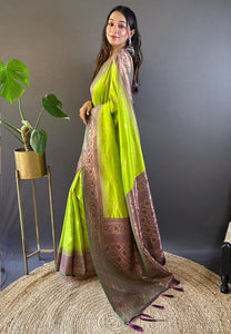 Pista Soft Silk Zari Woven Festival Wear Saree | TRENDBUY