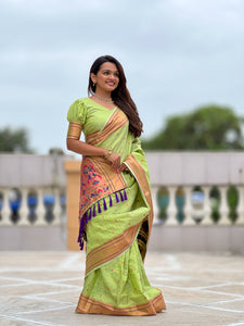 Pista Yeola Muniya Paithani Saree - Indian Festival & Wedding Women Outfit | TRENDBUY