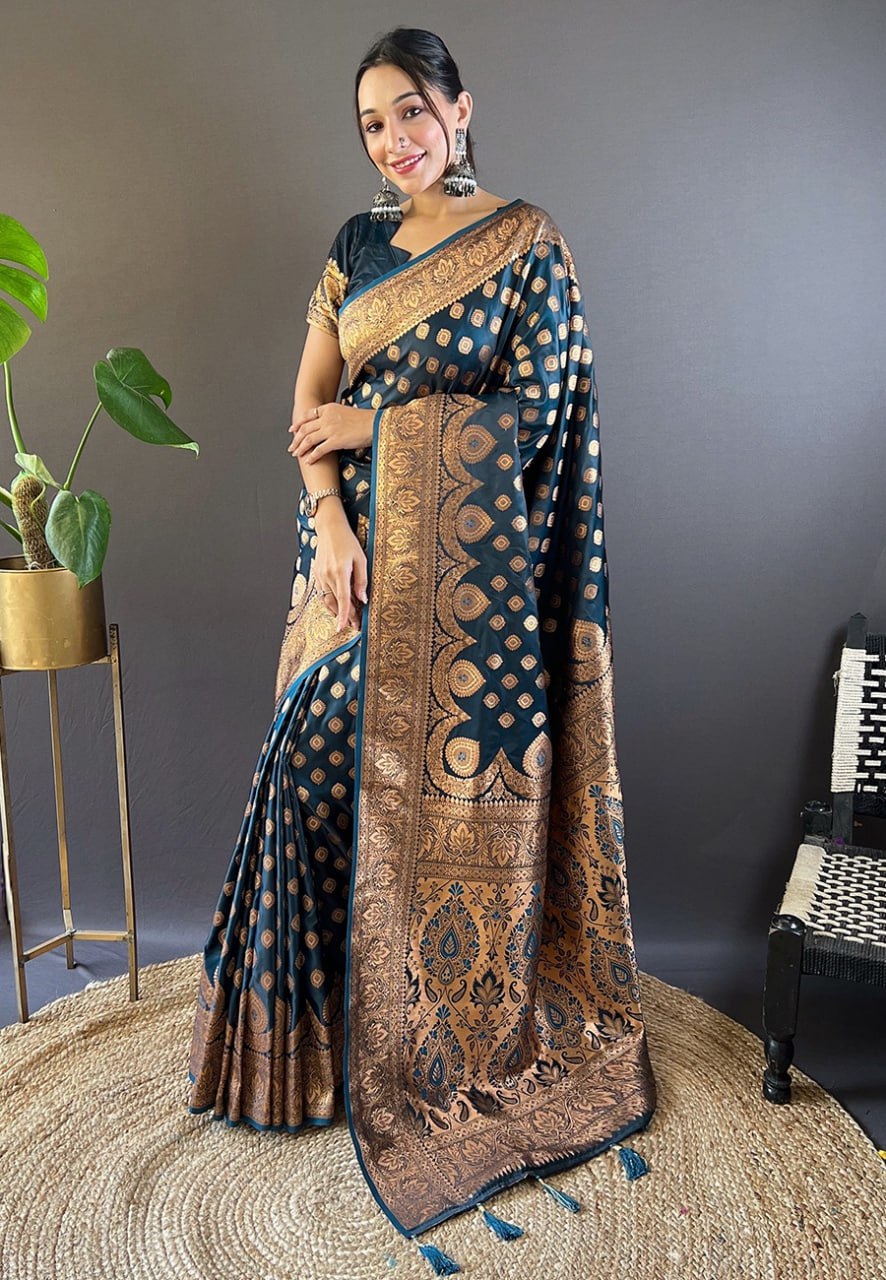 Pure Blue Banarasi Katan silk zari woven saree