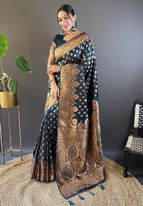 Pure Blue Banarasi Katan Silk Zari Woven Saree | TRENDBUY