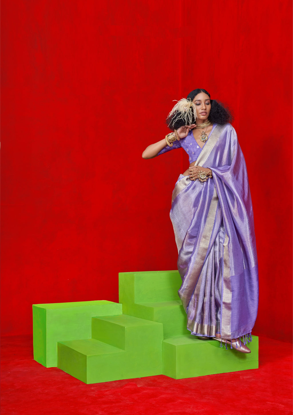 Pure Viscose Zari Tissue Jequard Blouse Purple Saree