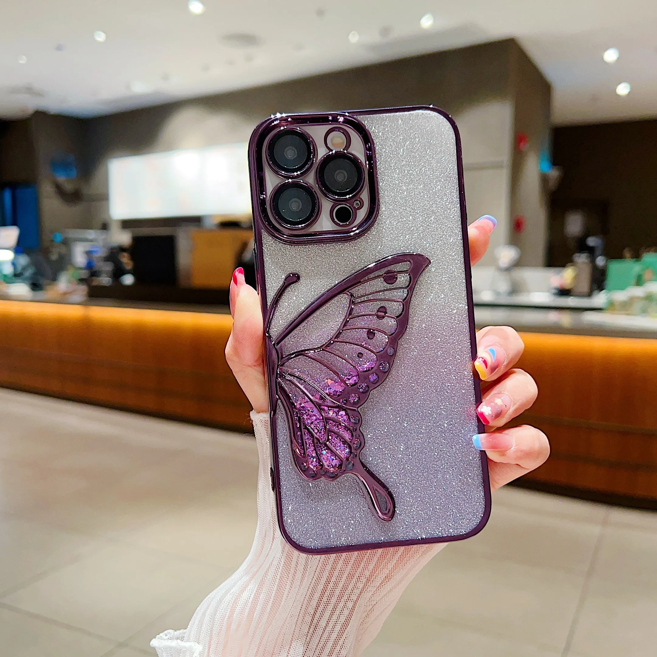 iPhone Glitter Butterfly Shockproof Case - Shimmering Protection Purple