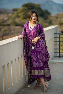 Purple Color Pure Gajji Silk Kaftan -Bandhani Prints | TRENDBUY