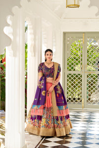 Purple Kalamkari Print Dola Silk Traditional Lehenga Choli | TRENDBUY