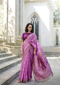 Purple Party Wear Rayon Silk Ikkat Design Saree | TRENDBUY