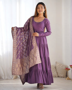 Purple Roman Silk Chanderi Anarkali Gown | TRENDBUY
