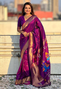 Purple Soft Silk Vitthala Paithani | TRENDBUY