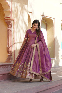 Purple Viscose Embroidery Zari Sequin Gown with Duppatta | TRENDBUY
